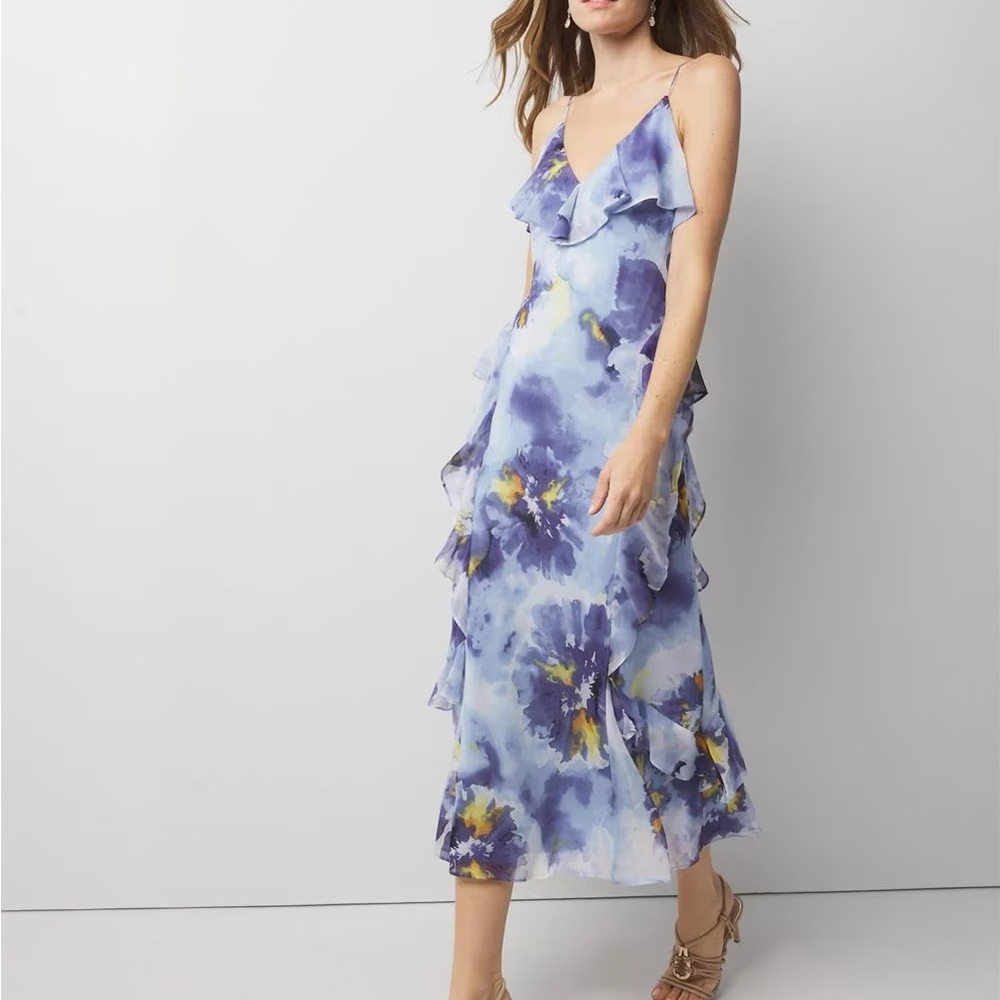 White House Black Market Blue and Brown Midi Dresses